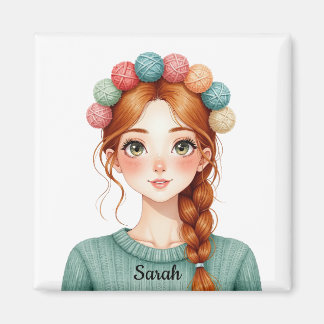 Aimant Fille de Laine et de Tricot Personnalisé