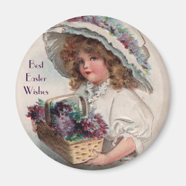 Aimant Fille de Pâques Vintage en Coiffe (Devant)