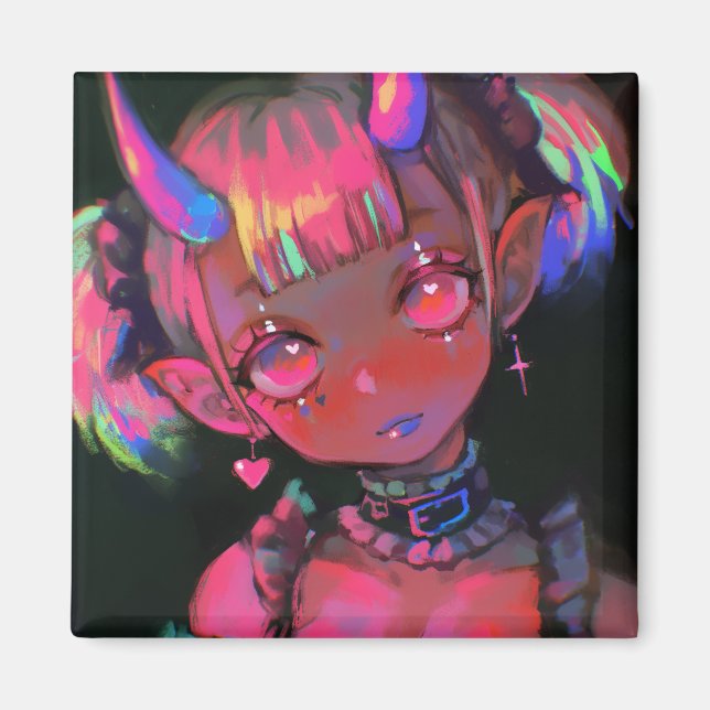 Aimant Fille démon kawaii néon Goth pastel (Devant)