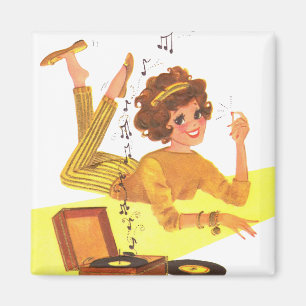 Aimant Fille écoutant des disques