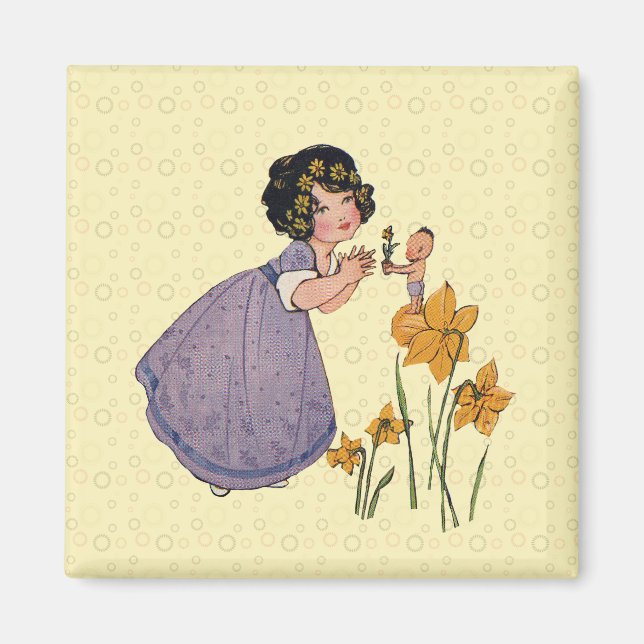Aimant Fille Elf Fairy Daffodil Antique Pâques (Devant)