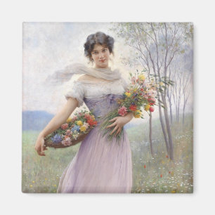 Aimant Fille en Robe couleur Lilac avec un bouquet de fle