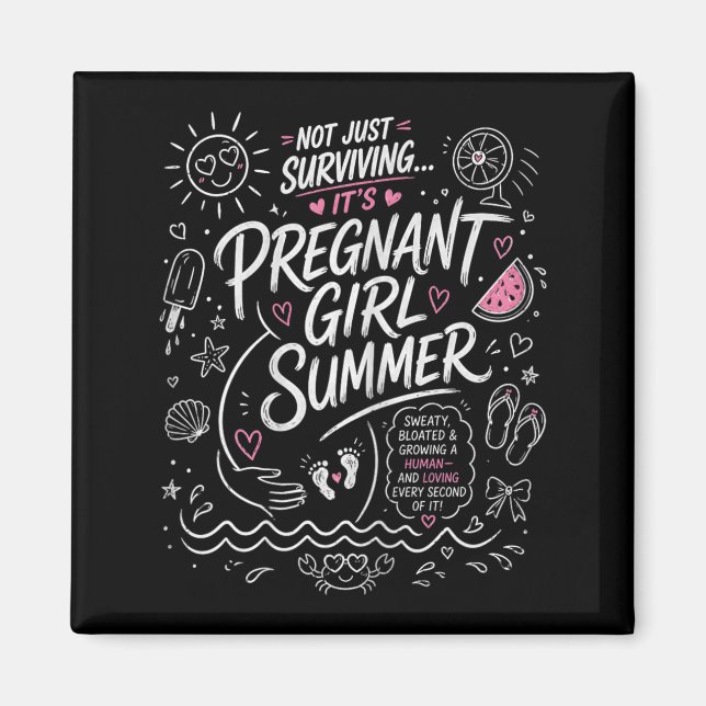 Aimant Fille enceinte Été Annonce de bébé drôle Mignonne (Devant)