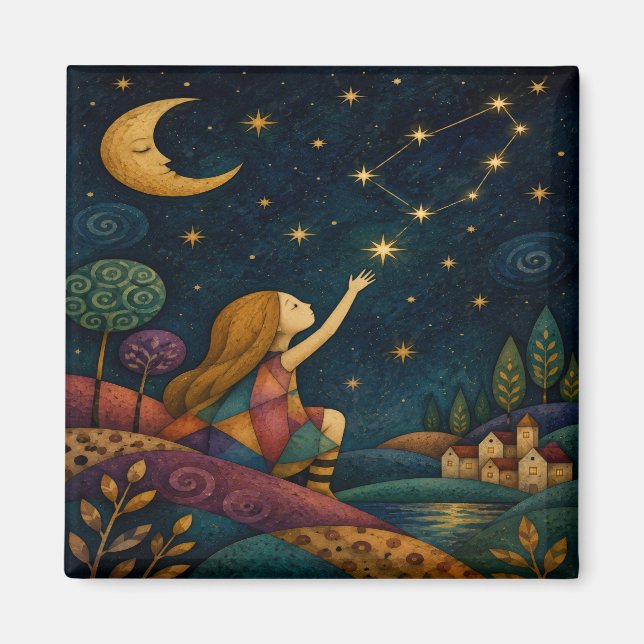 AIMANT FILLE FANTAISISTE ATTRAPANT LES ÉTOILES  (Devant)