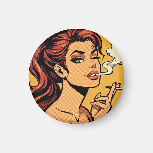 Aimant Fille fumeuse | Bande dessinée pop art | Amoureux  (Devant)