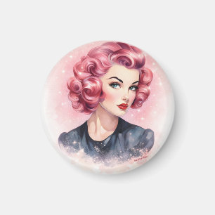 Aimant Fille Glamour Pin-Up Rétro Rose