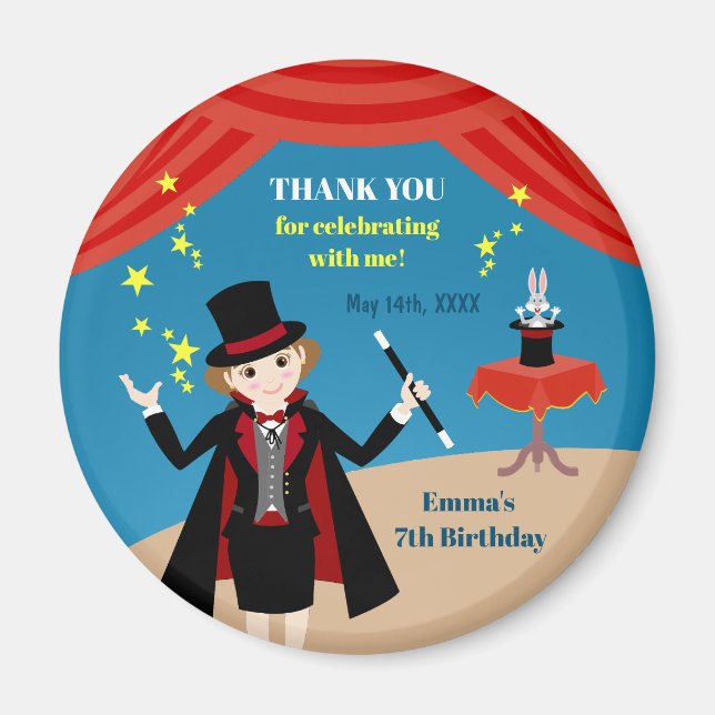 Aimant Fille magicien Spectacle Anniversaire (Devant)