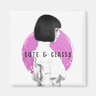 Aimant Fille mignonne et classe rose et noir