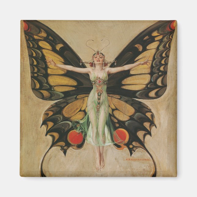 Aimant Fille papillon de Leyendecker Art Déco vintage (Devant)