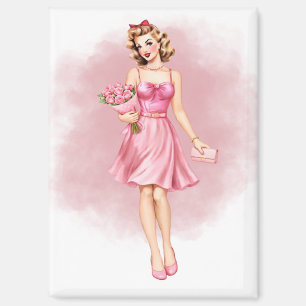 Aimant Fille pin-up rose vintage