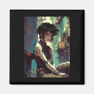 Aimant Fille Rétro Anime Cyberpunk Guerrière Dystopique F