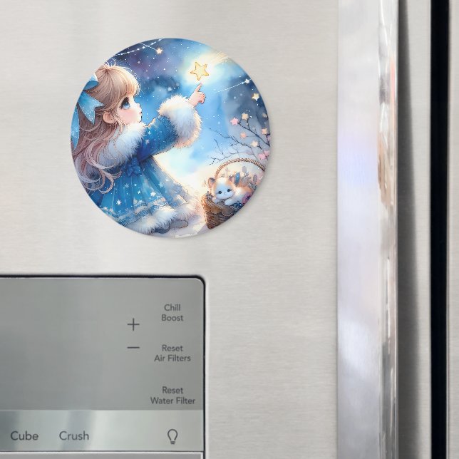 Aimant Fille rêveuse contemplant les étoiles à l'aquarell (In situ (réfrigérateur))