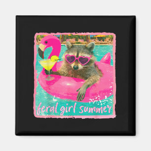 Aimant Fille sauvageonne girly raton laveur de plage drôl
