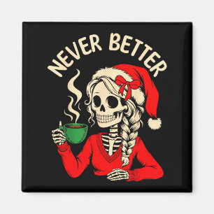 Aimant Fille squelette Santa buvant du café Xmas drôle Sk