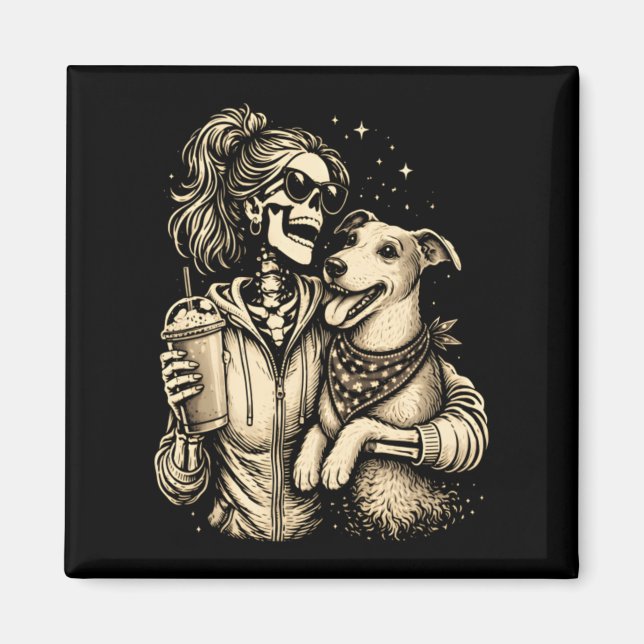 Aimant Fille squelette serrant un chien - Amoureux de com (Devant)