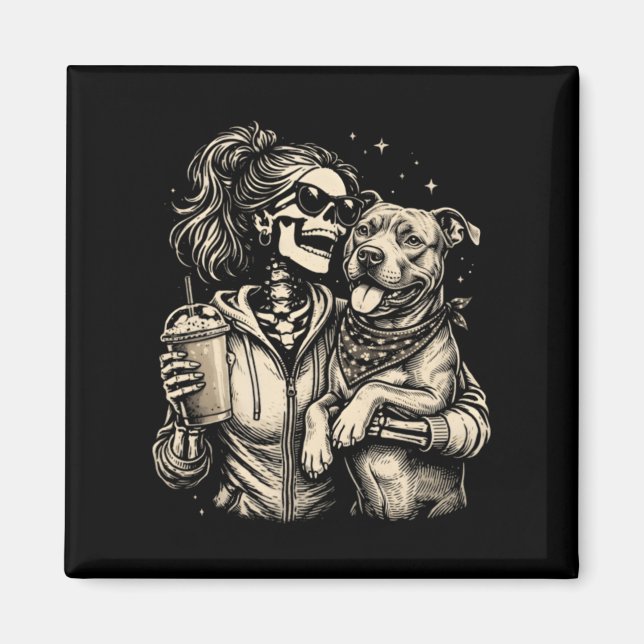 Aimant Fille squelette serrant un chien - Amoureux de com (Devant)