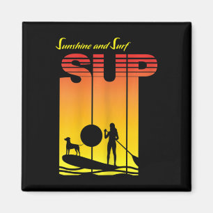 Aimant Fille Sup Chien Planche De Paddle Debout Pagaïant