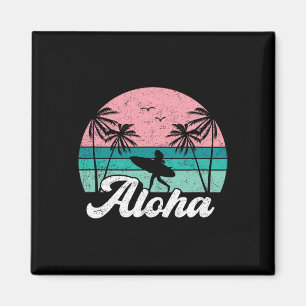 Aimant Fille surfeuse Aloha Hawaii Vintage Surfing hawaïe