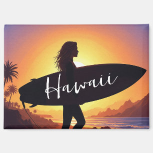 Aimant Fille surfeuse d'Hawaï sur la plage