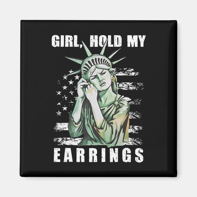 Aimant Fille tiens mes boucles d'oreilles Statue Subtil R (Devant)