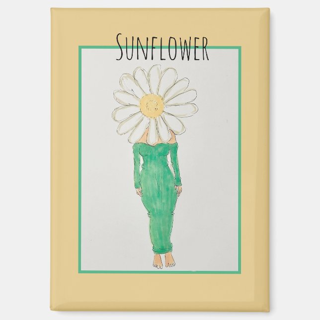 Aimant Fille Tournesol Robe Verte (Recto)