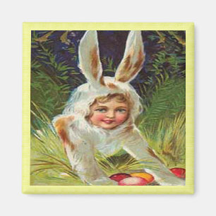 Aimant Fille vintage de Pâques en costume lapin, ZSSG