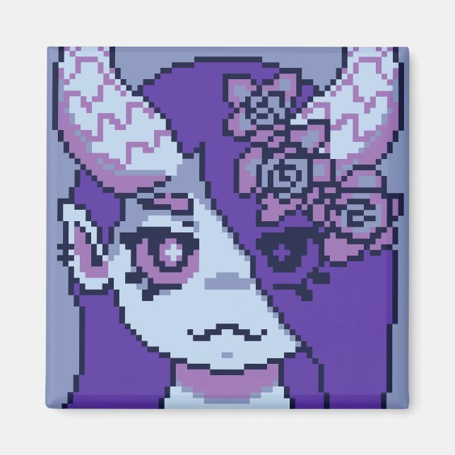 Aimant Fille violette Pixelart, Pixel Art (Devant)