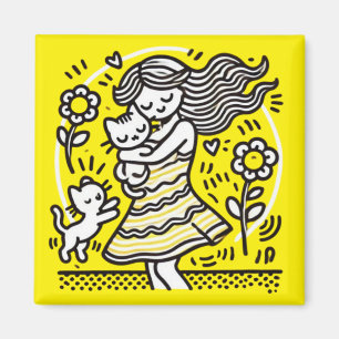 Aimant Fille Whimsical avec Kitten