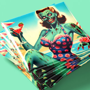 Aimant Fille zombie de plage vintage pin-up
