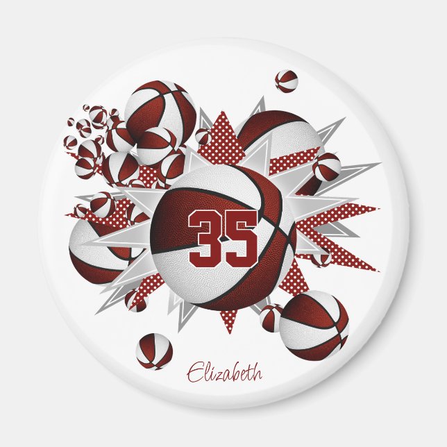 Aimant filles basket-ball personnalisées étoiles marron (Devant)