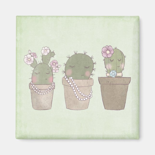 Aimant Filles Cactus mignonnes Portant Des Bijoux (Devant)