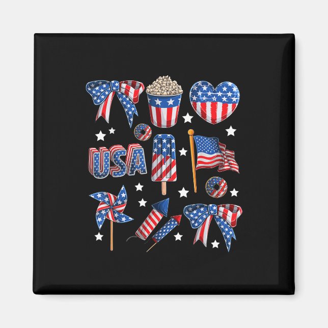 Aimant Filles Drapeau Usa Feux D'artifice Rubans Patrioti (Devant)