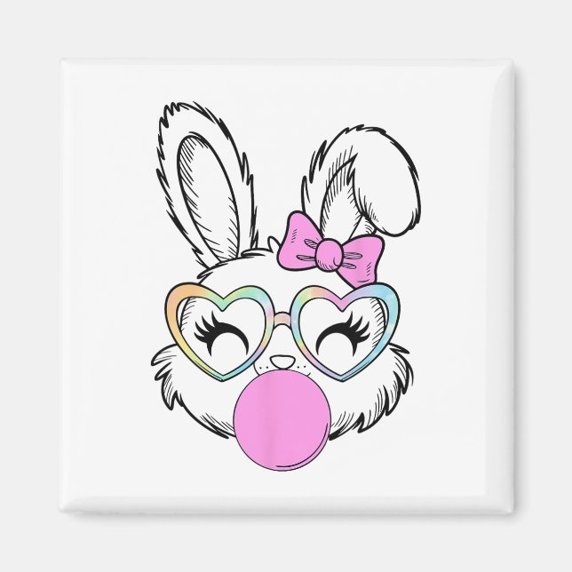 Aimant Filles Femmes Lapin Lapin Visage Rose Coquette Bow (Devant)