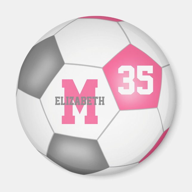 Aimant filles gris rose mignonne coutume soccer (Devant)