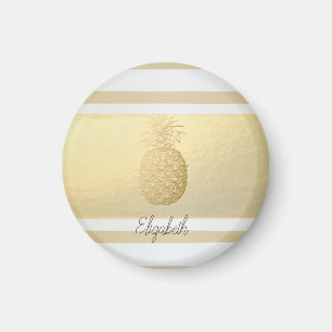 Aimant Filles Modernes Rayures Dorées, Ananas Doré  