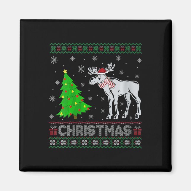 Aimant Filles Moose Xmas Arbre Éclairage de Noël moche (Devant)