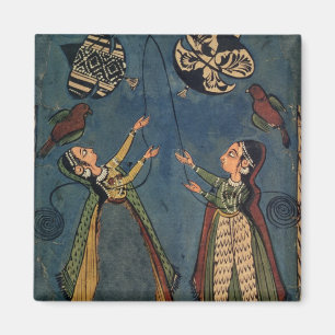 Aimant Filles pilotant des cerfs-volants, peinture
