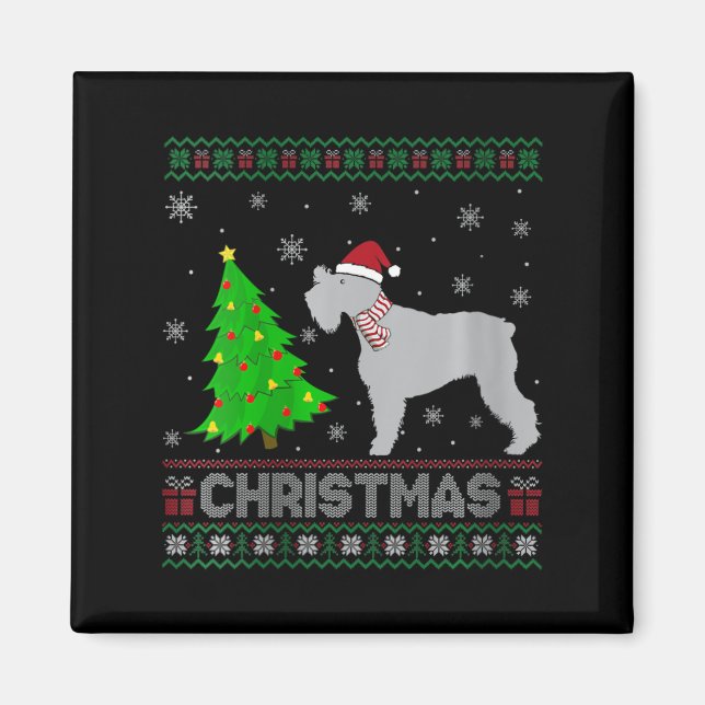Aimant Filles Schnauzer Chien Xmas Arbre Éclairage Laide  (Devant)