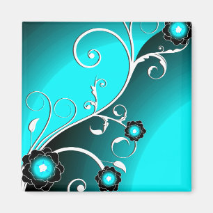 Aimant Fine Aqua Cool mignonne Girl Retro Floral