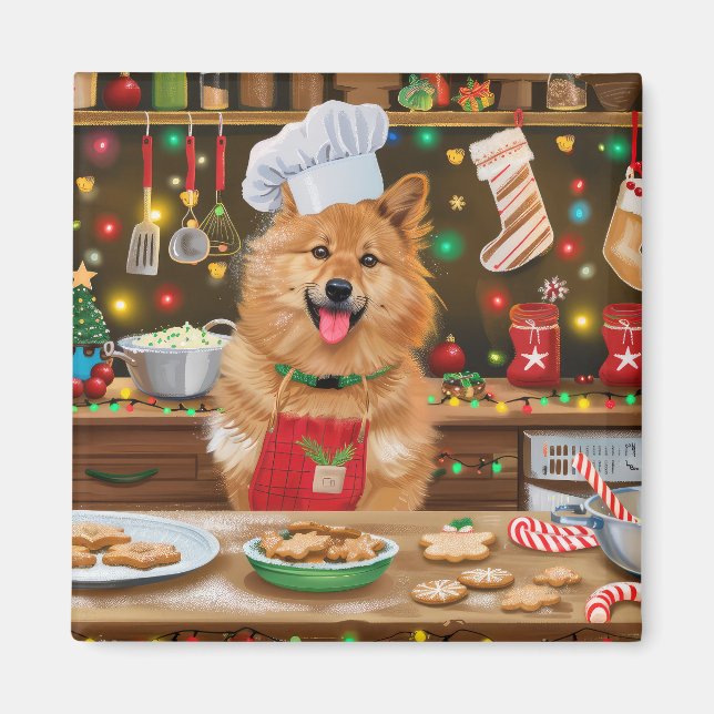 Aimant Finnish Spitz : Cuisine de fêtes de Noël : festive (Devant)