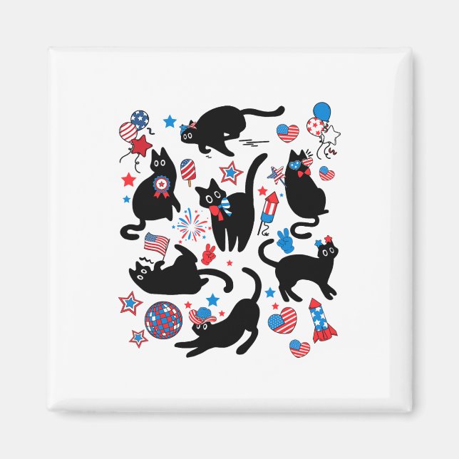 Aimant Firework 4 juillet Black Cat Usa Drapeau mou Cat K (Devant)