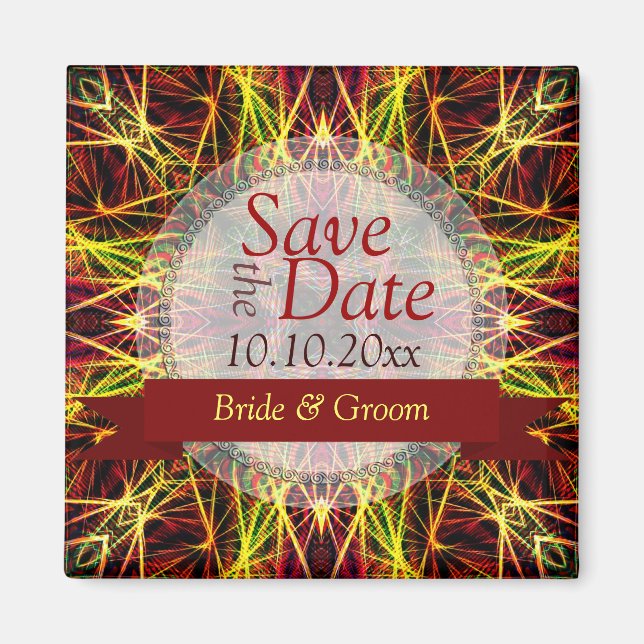 Aimant Fireworks Fractal Hearts Enregistrer la date Annon (Devant)