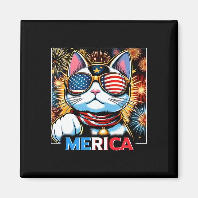 Aimant Fireworks Patriotique Maneki Neko Chat Merica (Devant)