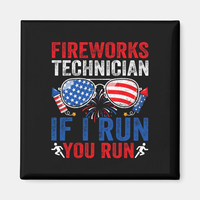 Aimant Fireworks Technician Drôle 4 juillet Sungles Men (Devant)