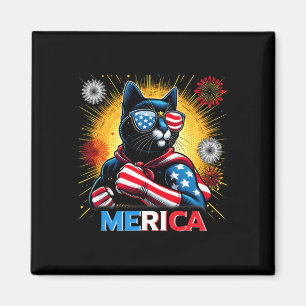 Aimant Fireworks Us Drapeau Patriotique Chat Noir