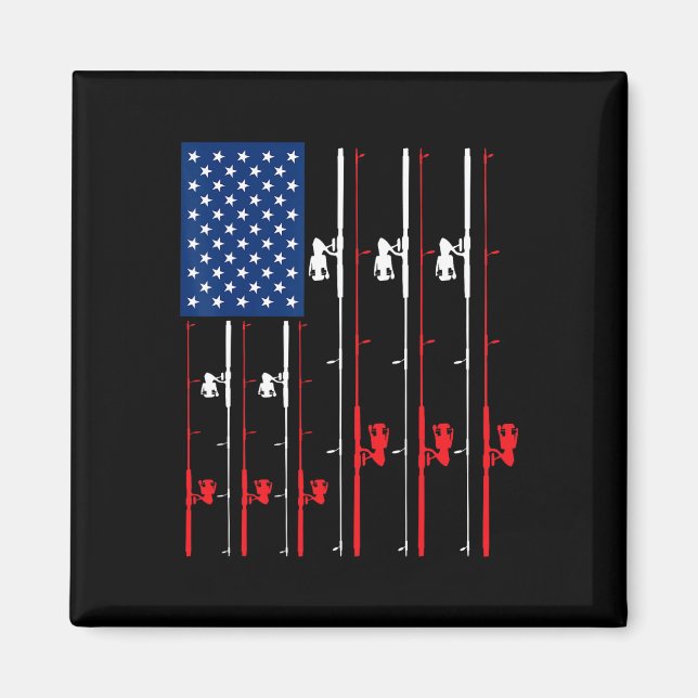 Aimant Fishing Rod Us Drapeau Chemise mignonne Poisson Ch (Devant)