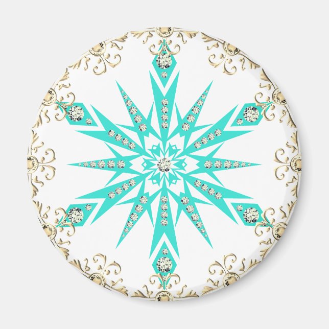 Aimant Flacon de neige turquoise rétro mi-siècle hiver (Devant)