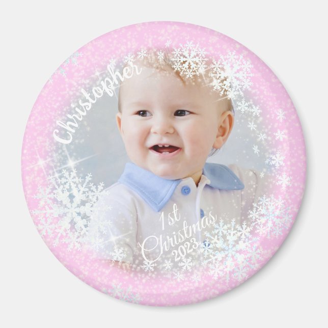 Aimant Flacons de neige brillants rose (Devant)