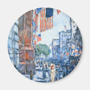 Aimant Flags Fifth Avenue par Childe Hassam, Art Vintage