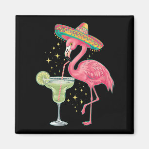 Aimant Flamant qui boit une Margarita Drôle de Poncho Mex